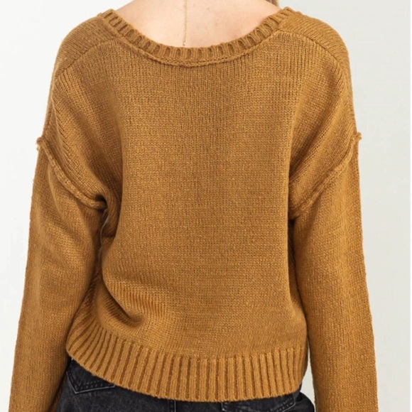 Double Zero Cropped V-Neck Long Sleeve Soft Knit Pullover Sweater Size Medium - Picture 5 of 5